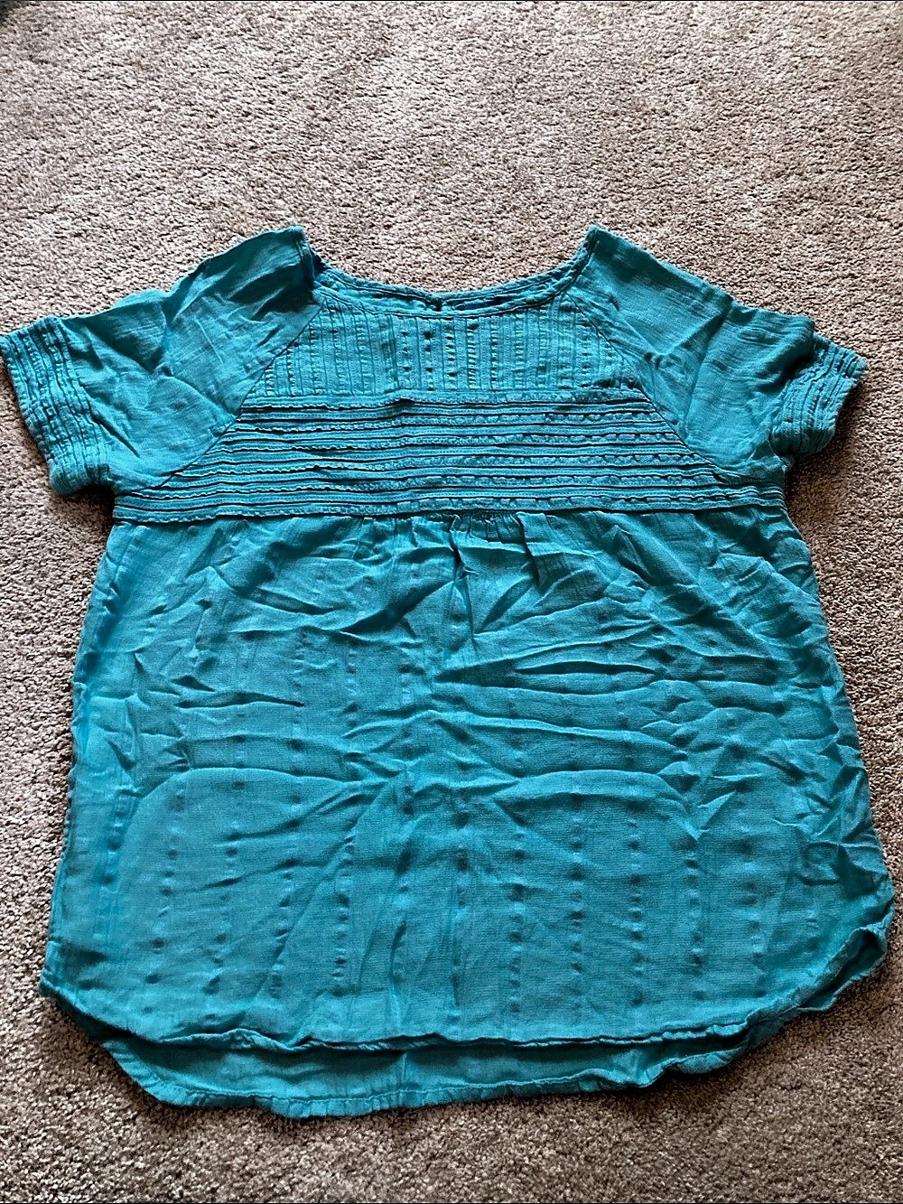 prAna Short Sleeve Blouse in Blue Size Medium